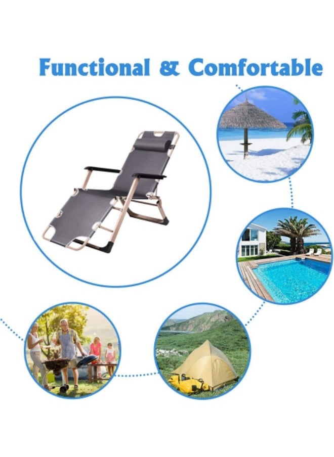 GGEROU - Folding Chaise Lounge Chair Outdoor Patio Pool Beach Lawn Recliner Reclining Zero Gravity Lounge Chair, Beach Sunbath Chair, Grey - Image 1