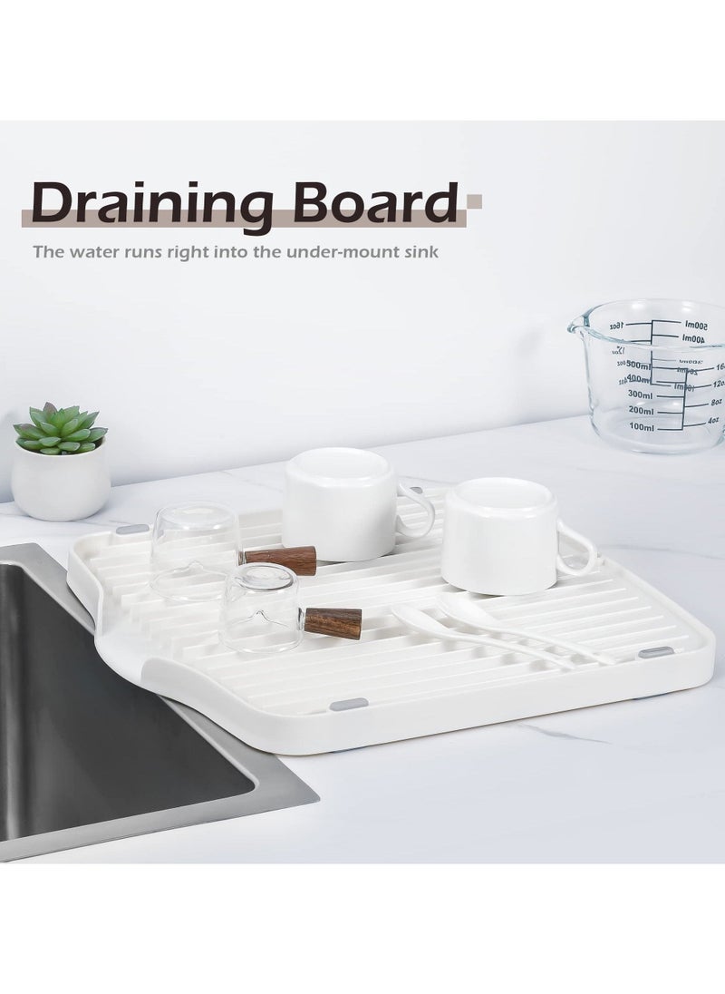 SYOSI Dish Drain Board, Dish Drainer Board for Kitchen Counter Plastic Dish Drying Rack for Home use (White)