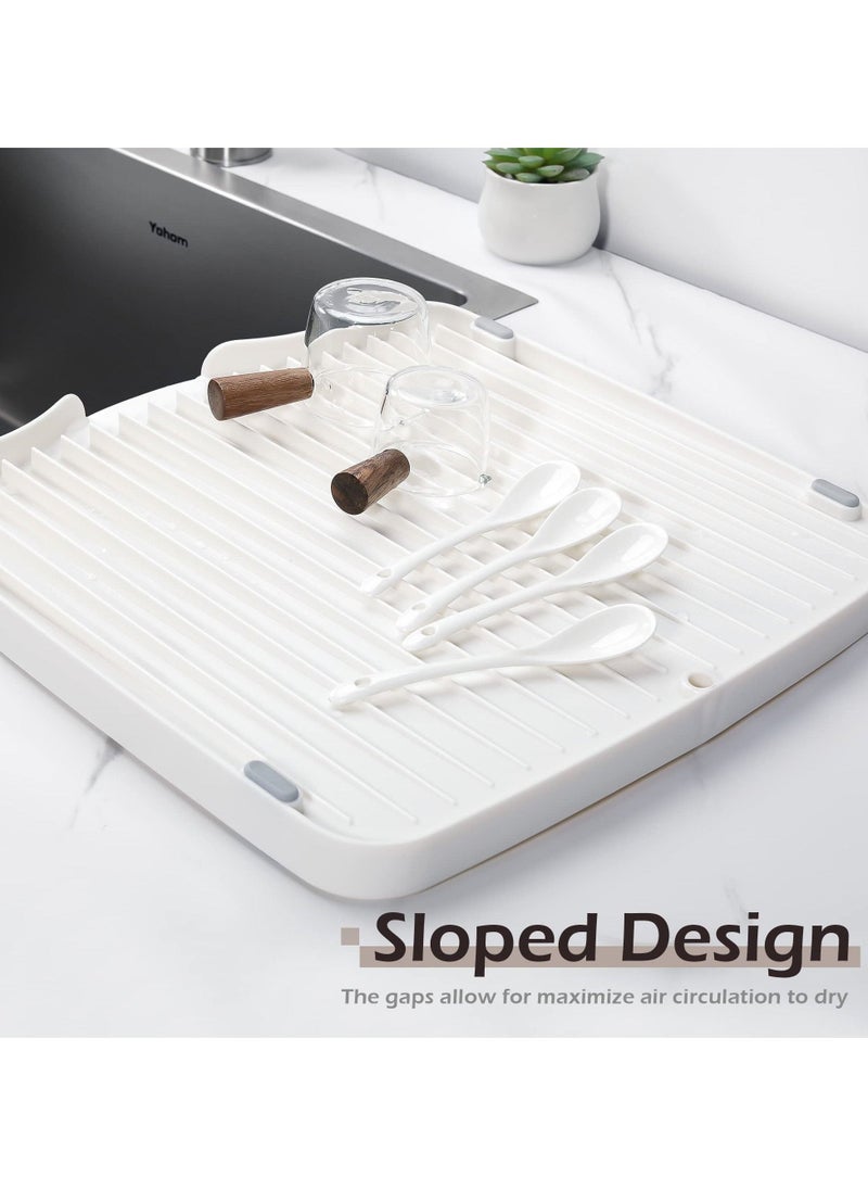 SYOSI Dish Drain Board, Dish Drainer Board for Kitchen Counter Plastic Dish Drying Rack for Home use (White)