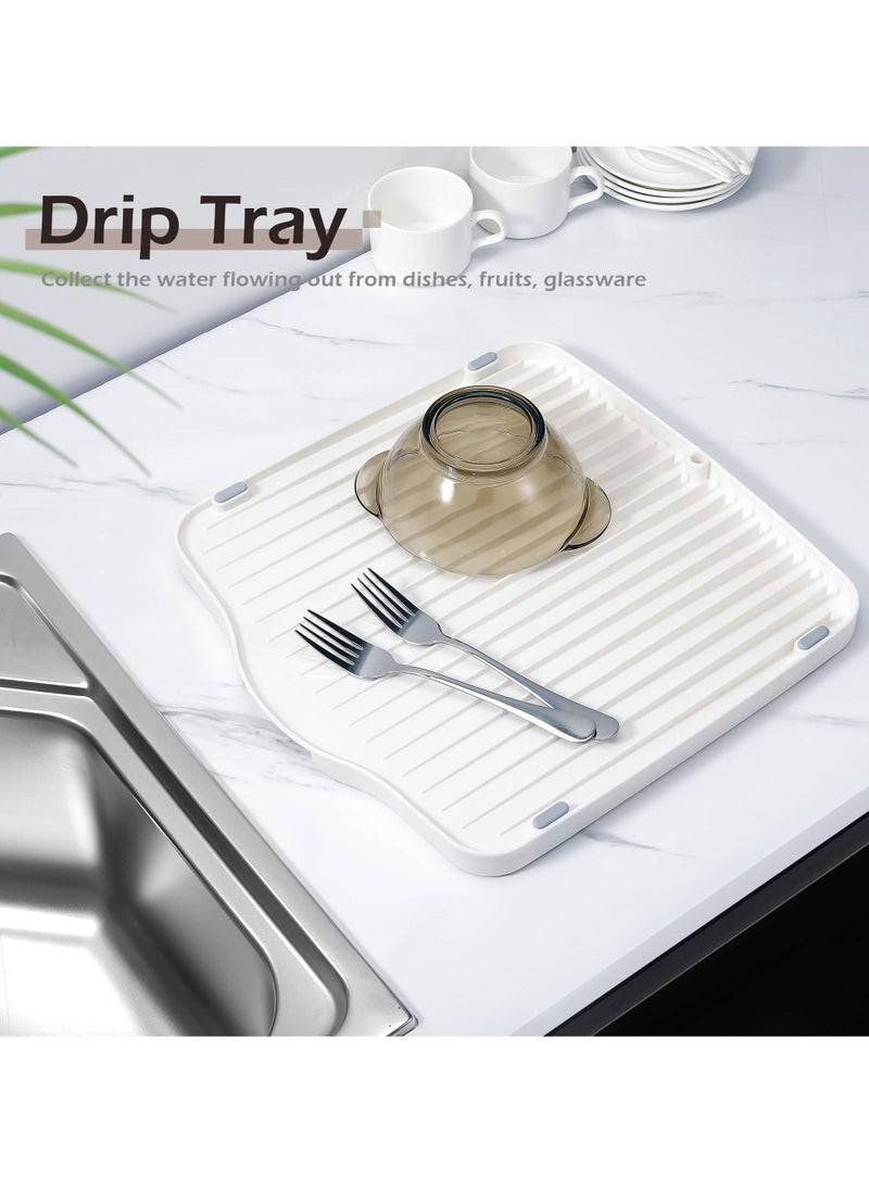SYOSI Dish Drain Board, Dish Drainer Board for Kitchen Counter Plastic Dish Drying Rack for Home use (White)