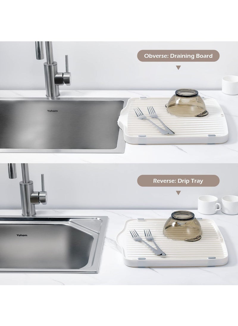 SYOSI Dish Drain Board, Dish Drainer Board for Kitchen Counter Plastic Dish Drying Rack for Home use (White)