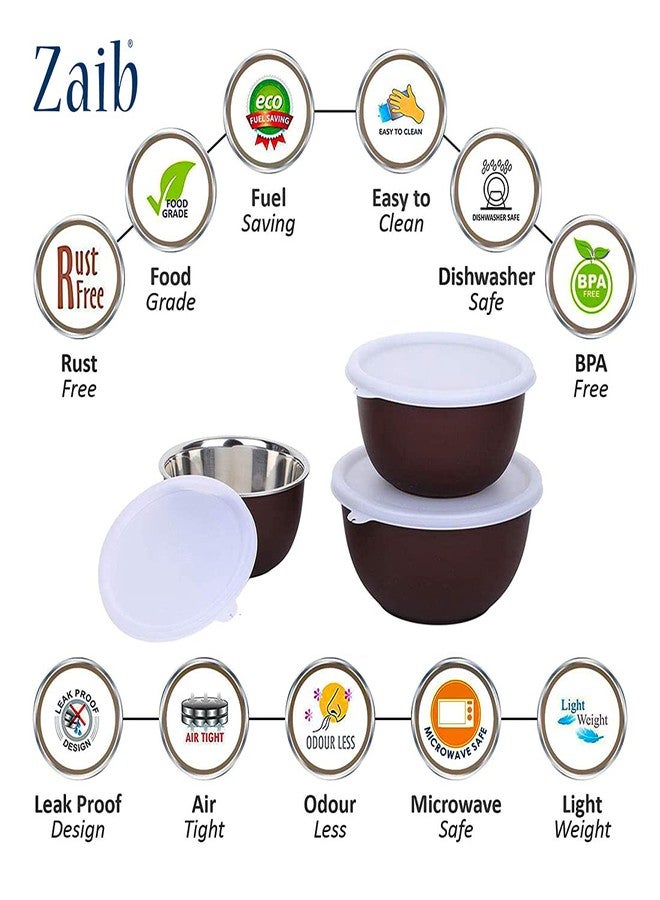 Zaib Stainless Steel Micrwoave Safe Containers with Lid for Kitchen Food Stroage | Euro Mixing Bowls (WL Dark Brown) - Image 3