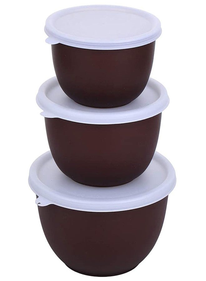 Zaib Stainless Steel Micrwoave Safe Containers with Lid for Kitchen Food Stroage | Euro Mixing Bowls (WL Dark Brown) - Image 1