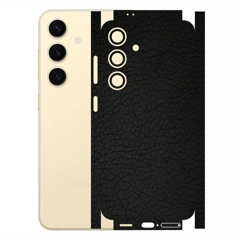 AtOdds - Compatible for Samsung Galaxy S24 (5G) - Mobile Back Skin Sticker - Lamination - Back Film Wrap (Coverage - Back+Camera+Sides) (Design - Black Leather) - Image 1