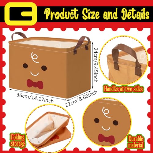 Wesnoy 4 Pcs Christmas Storage Bins 142 x 87 x 95 Inch Red Green Santa Claus Gingerbread Foldable Christmas Baskets for Gift Collapsible Xmas Organizer Cube Box with Handle for Office Home Bedroom - Image 3