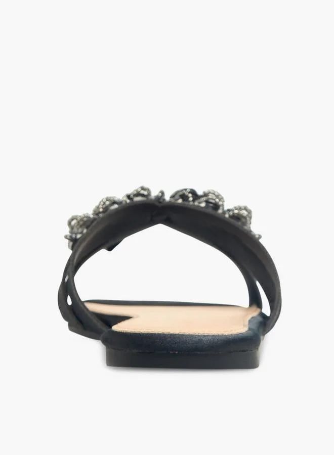 Flora Bella By Shoexpress BLACK Flora Bella Women Embellished Slip-On Flat Sandals for Women | Best Price UAE