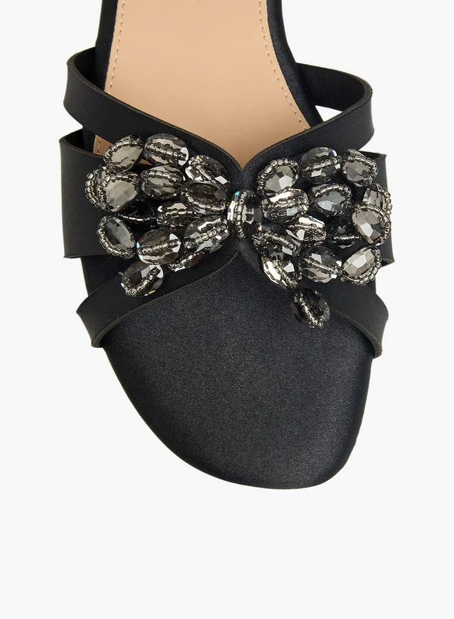 Flora Bella By Shoexpress BLACK Flora Bella Women Embellished Slip-On Flat Sandals for Women | Best Price UAE