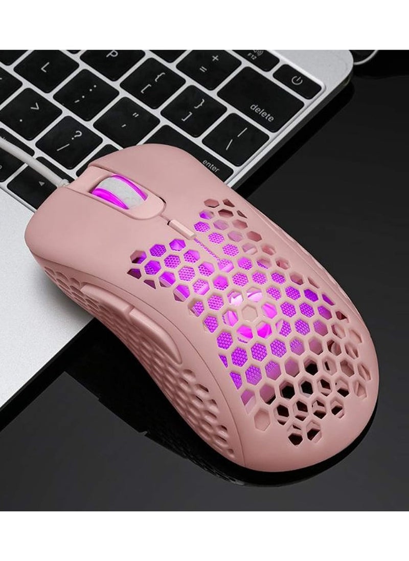 Generic - M36 RGB Gaming Mouse Honeycombe Sell USB Wired - RGB Backlit - 5 Button - 6400DPI - Lightweight | Pink - Image 1