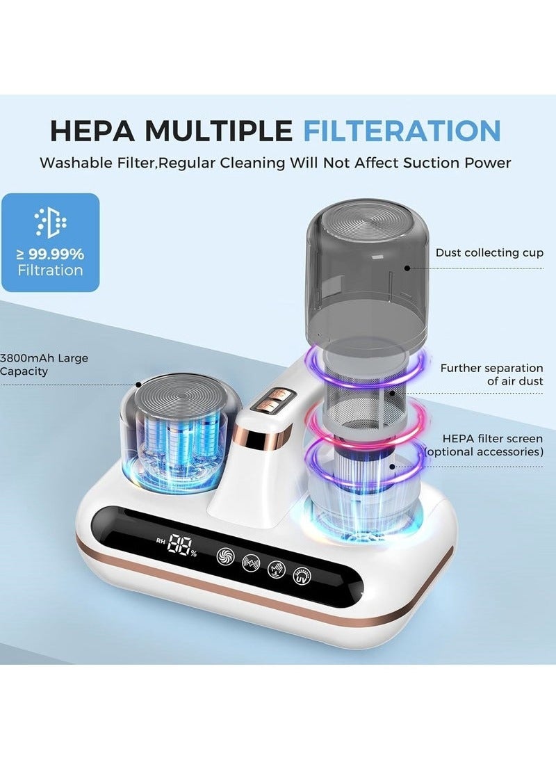 5 in 1 Cordless Mite Removal Household Bed Vacuum Cleaner with UV-C Light and Ultrasonic Technology, 10000pa Strong Suction, Low Noise, Mite Removal and Dust Removal Tool Electric UV Sterilizer. (Comes with 3 Filters) - Image 5