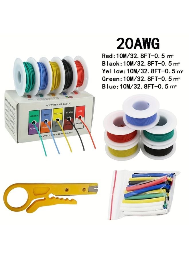 20AWG 393.7 بوصة سلك إلكتروني من البولي فينيل كلوريد 5 ألوان أسلاك طيران من النحاس المطلي بالقصدير معبأة في صندوق - Image 1