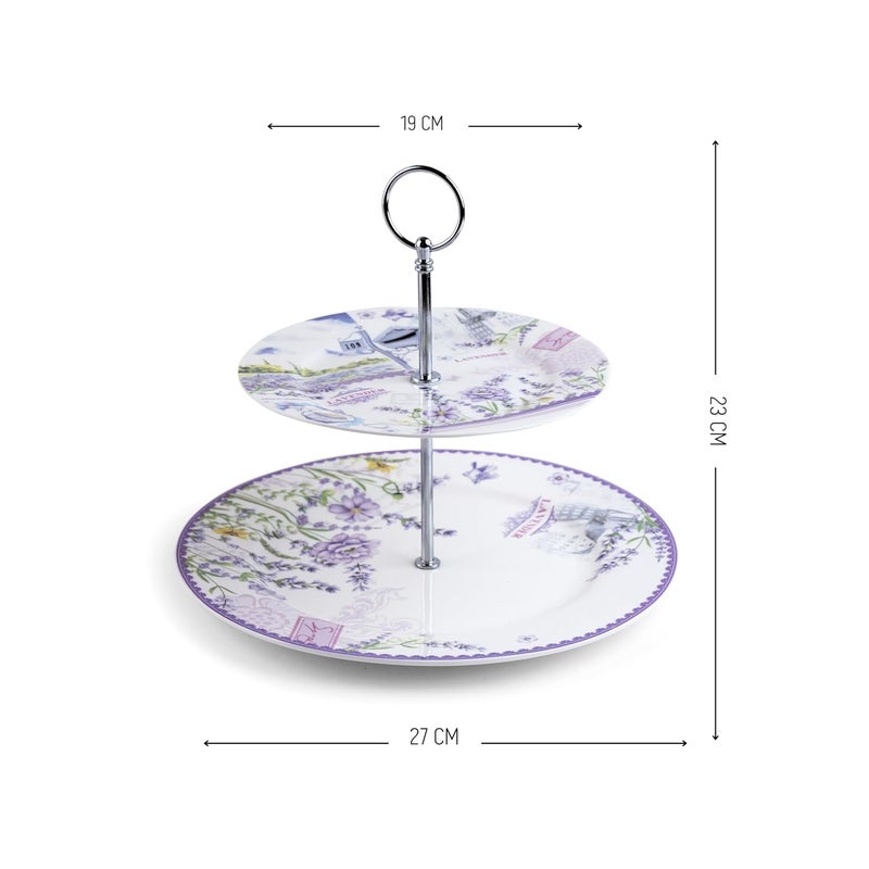 MGeezz TwoTier Ceramic Lavender Print Cake Stand Dessert Serving Tray with Detachable Layers Party Tray for Cupcakes Fruits and Jewelries - Image 2