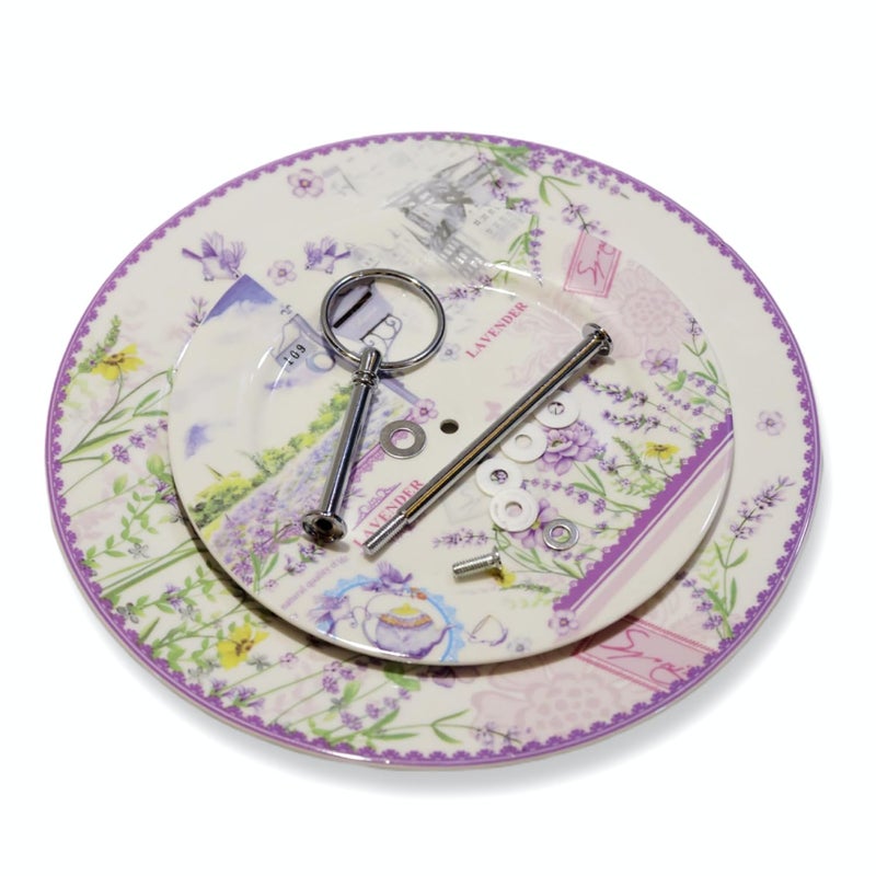 MGeezz TwoTier Ceramic Lavender Print Cake Stand Dessert Serving Tray with Detachable Layers Party Tray for Cupcakes Fruits and Jewelries - Image 4