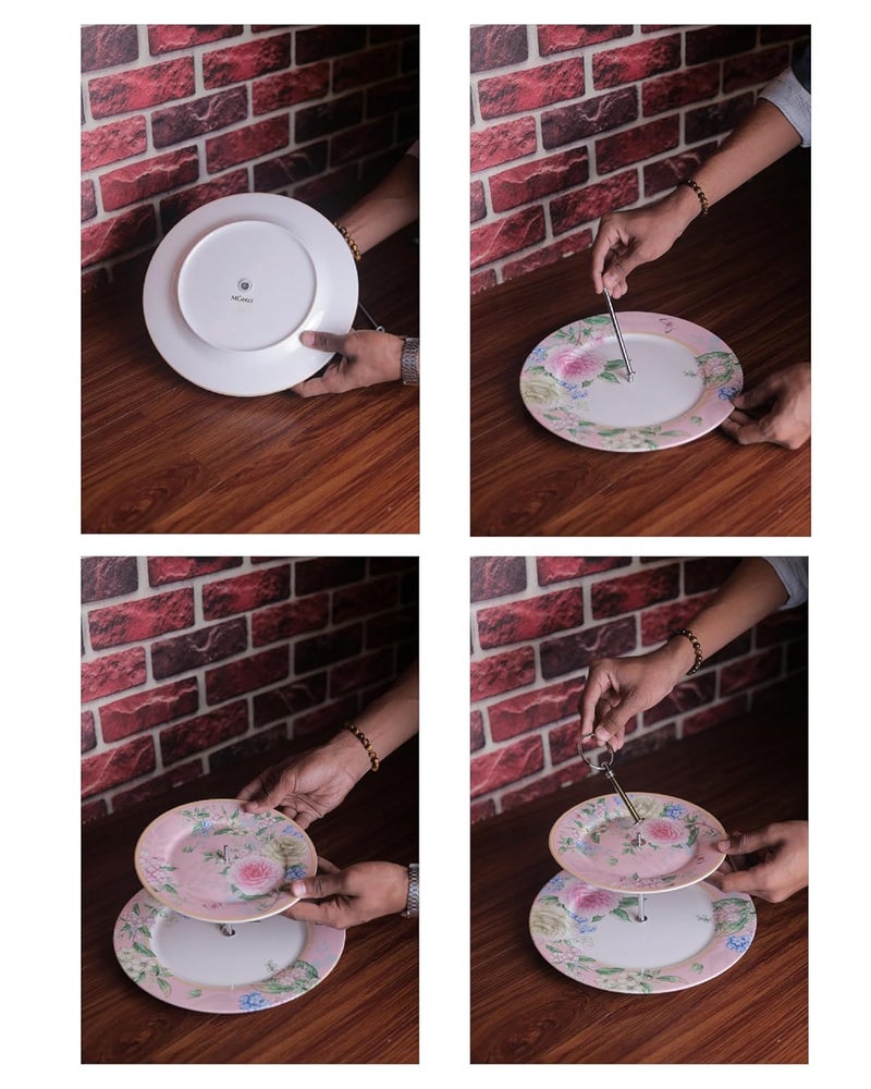 MGeezz TwoTier Ceramic Lavender Print Cake Stand Dessert Serving Tray with Detachable Layers Party Tray for Cupcakes Fruits and Jewelries - Image 5