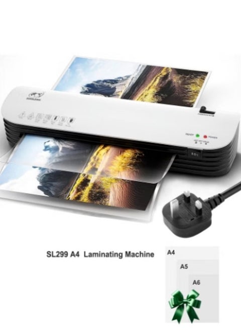 SL299 Hot And Cold Laminating Machine, A4 Laminator Machine Set, 2 Roller System Thermal Laminator with ABS Button for for Home Office School Use, 9 inches Max Width(With Laminating Pouches)