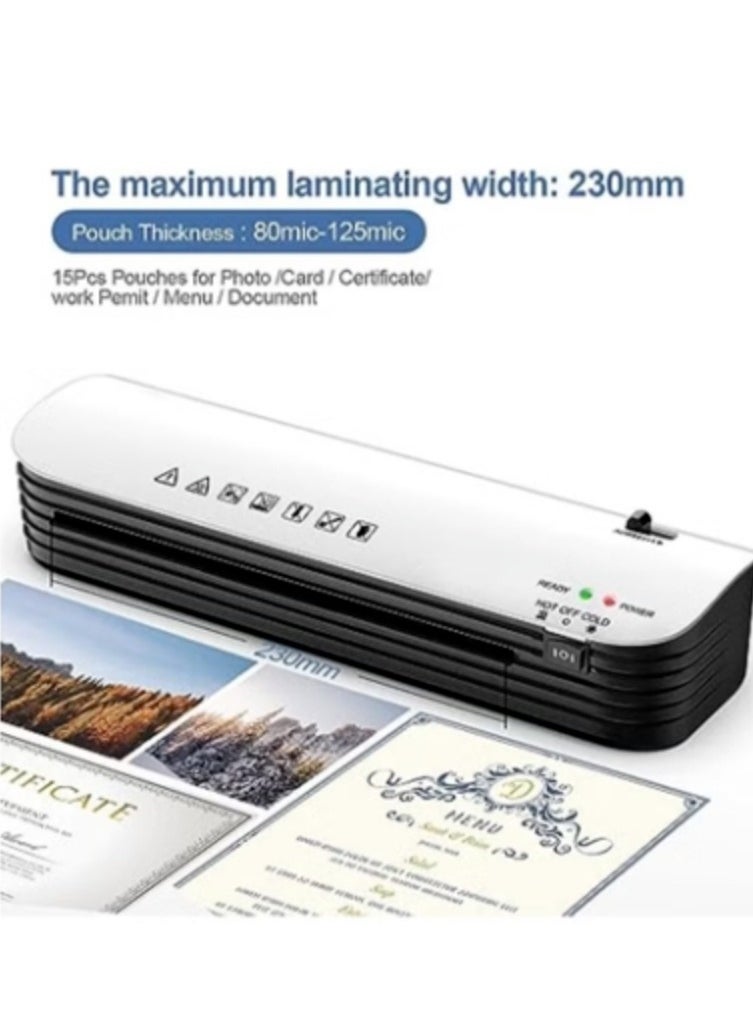 SL299 Hot And Cold Laminating Machine, A4 Laminator Machine Set, 2 Roller System Thermal Laminator with ABS Button for for Home Office School Use, 9 inches Max Width(With Laminating Pouches)