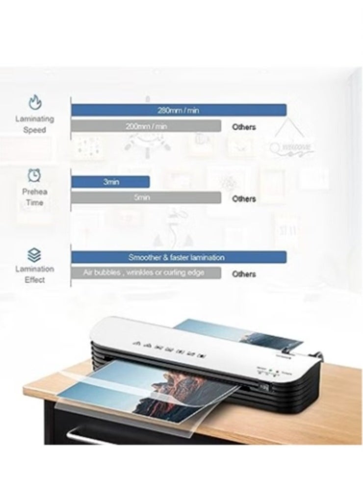 SL299 Hot And Cold Laminating Machine, A4 Laminator Machine Set, 2 Roller System Thermal Laminator with ABS Button for for Home Office School Use, 9 inches Max Width(With Laminating Pouches)