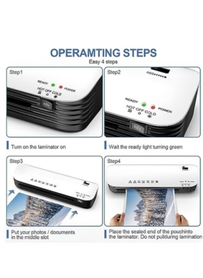 SL299 Hot And Cold Laminating Machine, A4 Laminator Machine Set, 2 Roller System Thermal Laminator with ABS Button for for Home Office School Use, 9 inches Max Width(With Laminating Pouches)