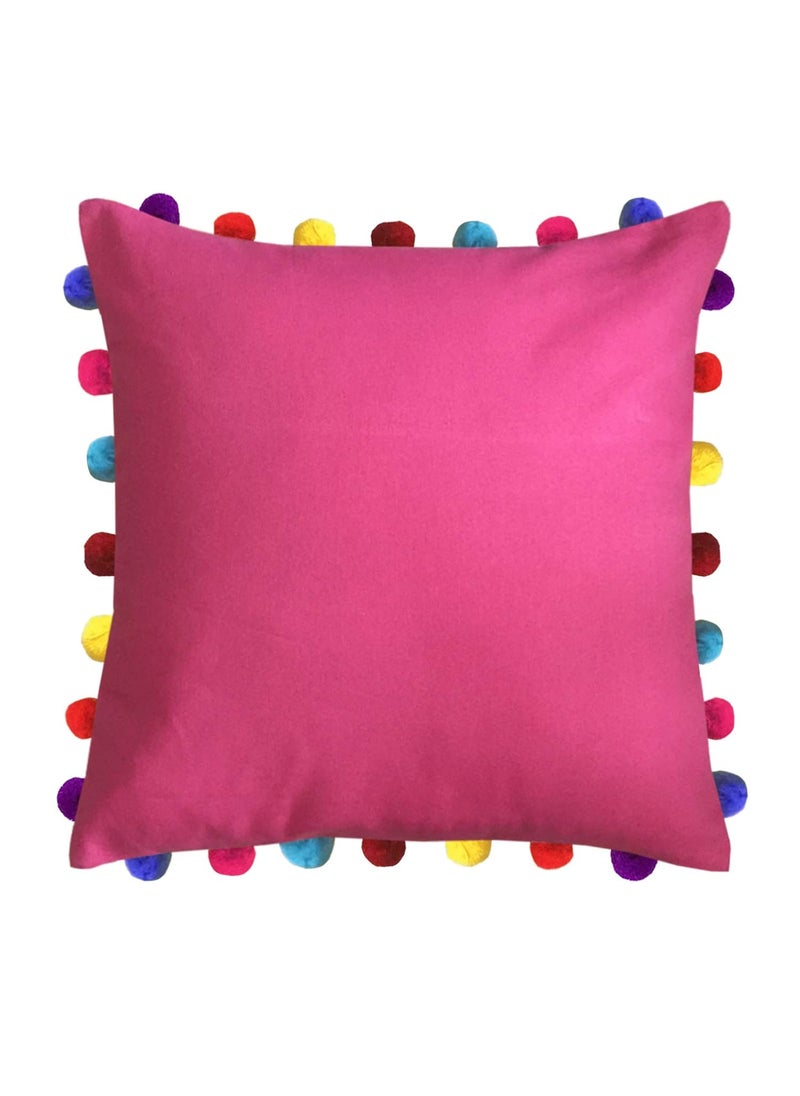Lushomes - Lushomes Cushion Cover 20x20, Boho Cushion Covers, Sofa Pillow Cover, Cushion Covers with Tassels, Cushion Cover with pom pom (20x20 Inches, Set of 3, Pink) - Image 1