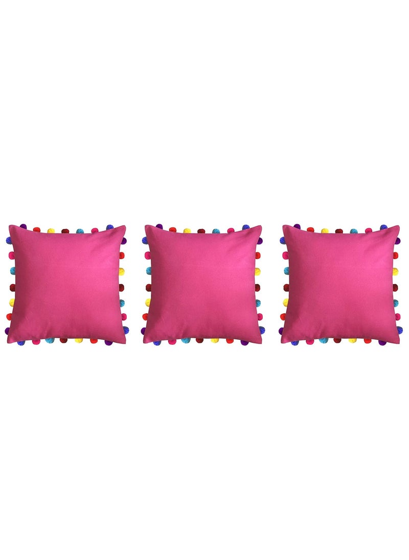 Lushomes - Lushomes Cushion Cover 20x20, Boho Cushion Covers, Sofa Pillow Cover, Cushion Covers with Tassels, Cushion Cover with pom pom (20x20 Inches, Set of 3, Pink) - Image 1