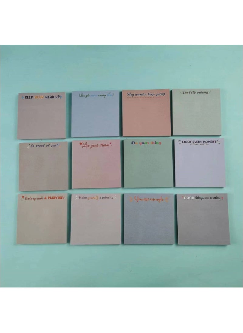 SYOSI - Inspirational Sticky Notes, 12 Pieces 50 Sheets Each Inspirational Memo Pads Set, Extra sticky notes for Note Taking, Reminders, Self Stick Pads Sticky Notes Cute Paper Stationery for Office - Image 1