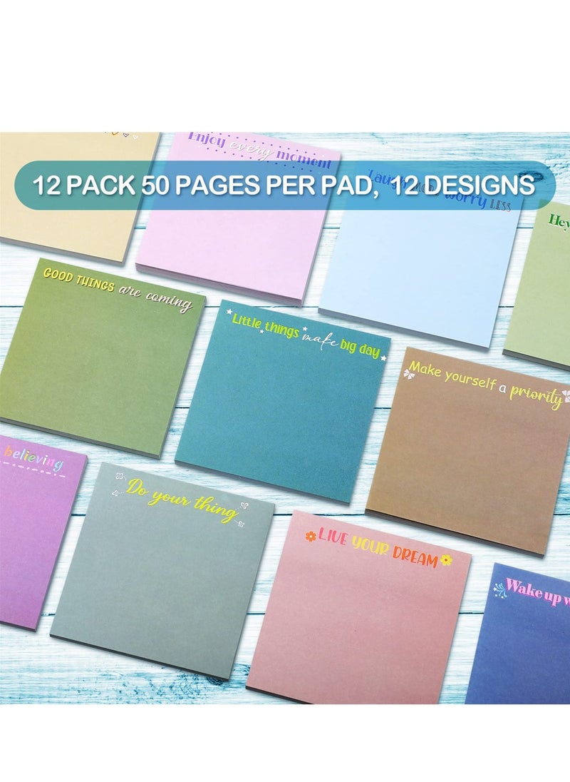 SYOSI - Inspirational Sticky Notes, 12 Pieces 50 Sheets Each Inspirational Memo Pads Set, Extra sticky notes for Note Taking, Reminders, Self Stick Pads Sticky Notes Cute Paper Stationery for Office - Image 1