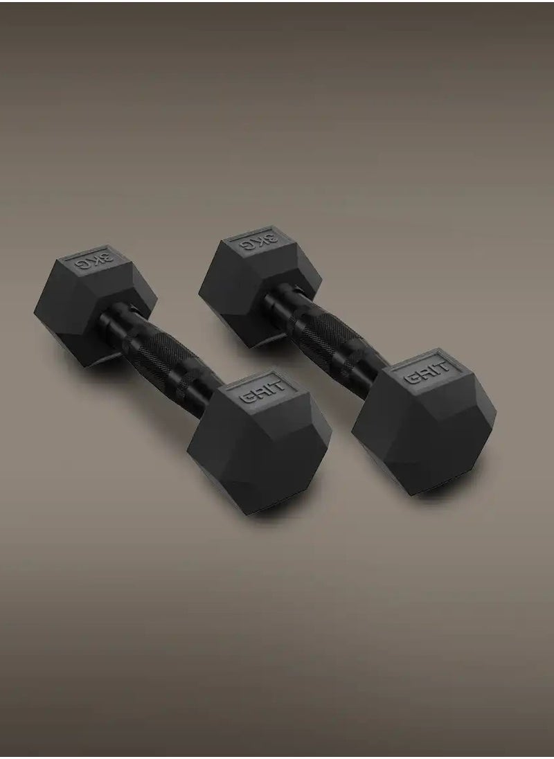 GRIT GRIT Hex Black Dumbbells - 3 kg Pair  - Image 1