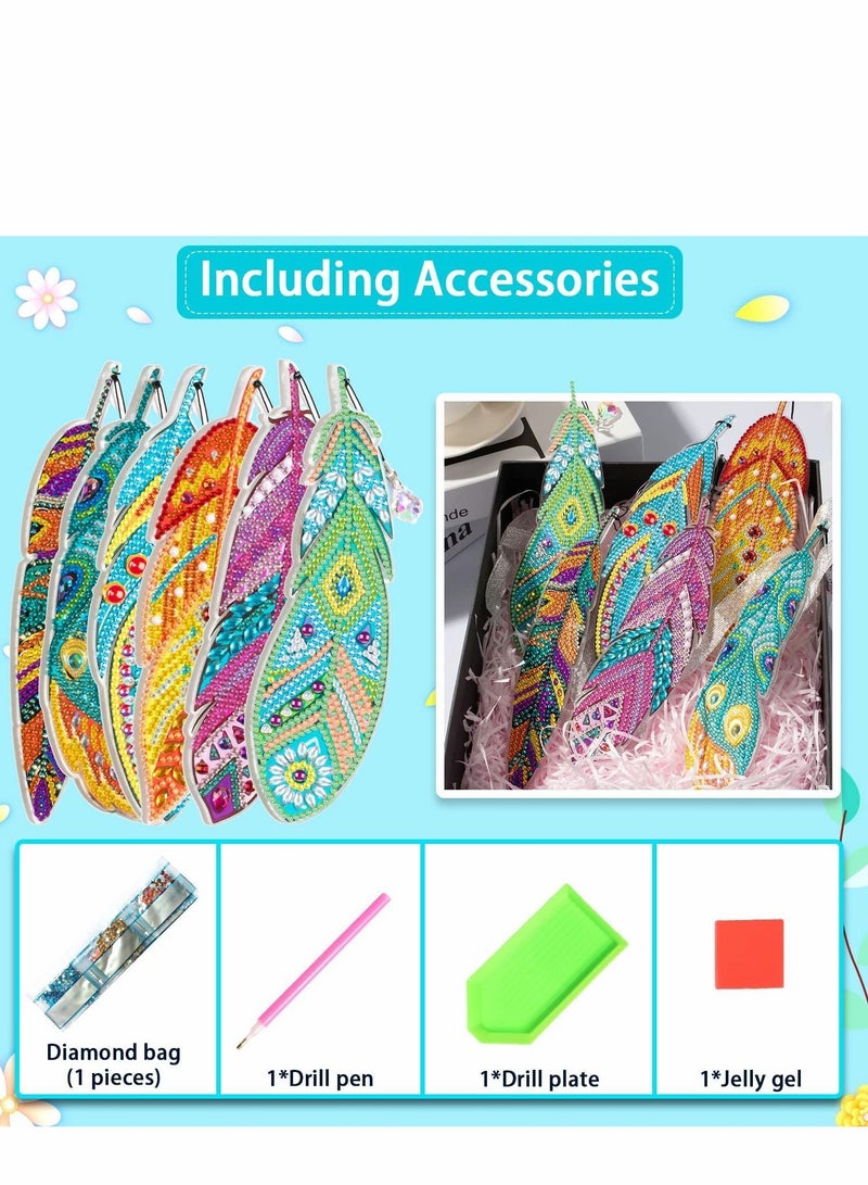 5D Diamond Painting Bookmarks DIY Feather Bookmark Crystal Pendant for Home Office School Class Project, Beginner Arts Crafts Gifts Adults and Kids, 6 Pcs - Image 4