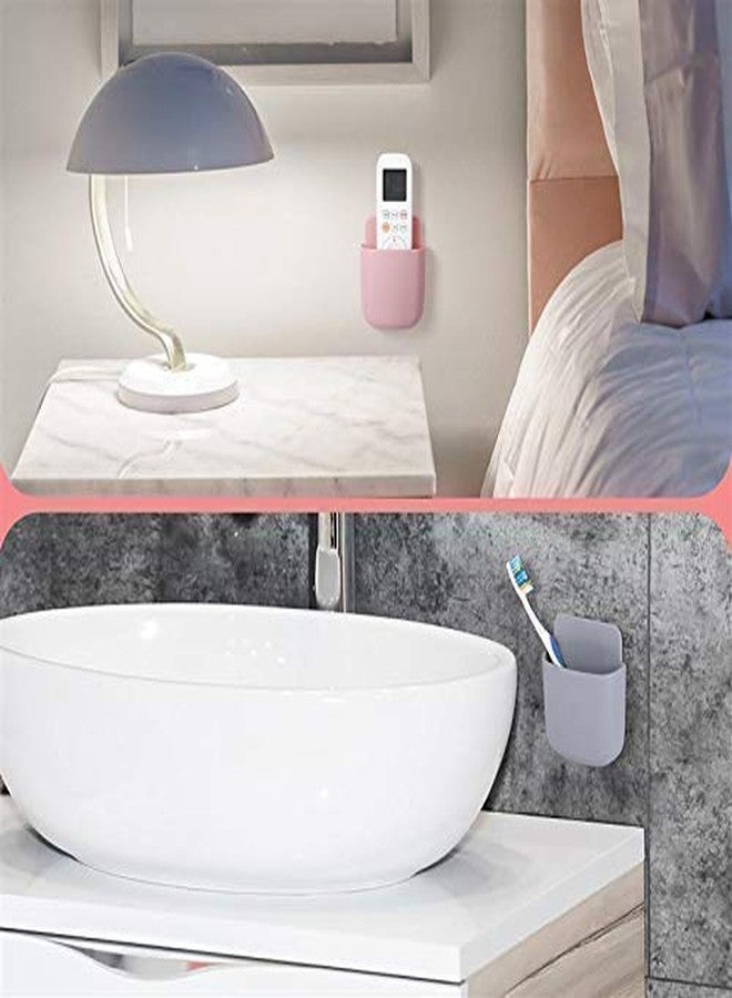 Quebers Pack-of 8 Plastic Oval Wall Door Mounted Hanging Phone Mobile Organizer Stand Storage Remote Control Shelf Toothbrush Box - Image 3