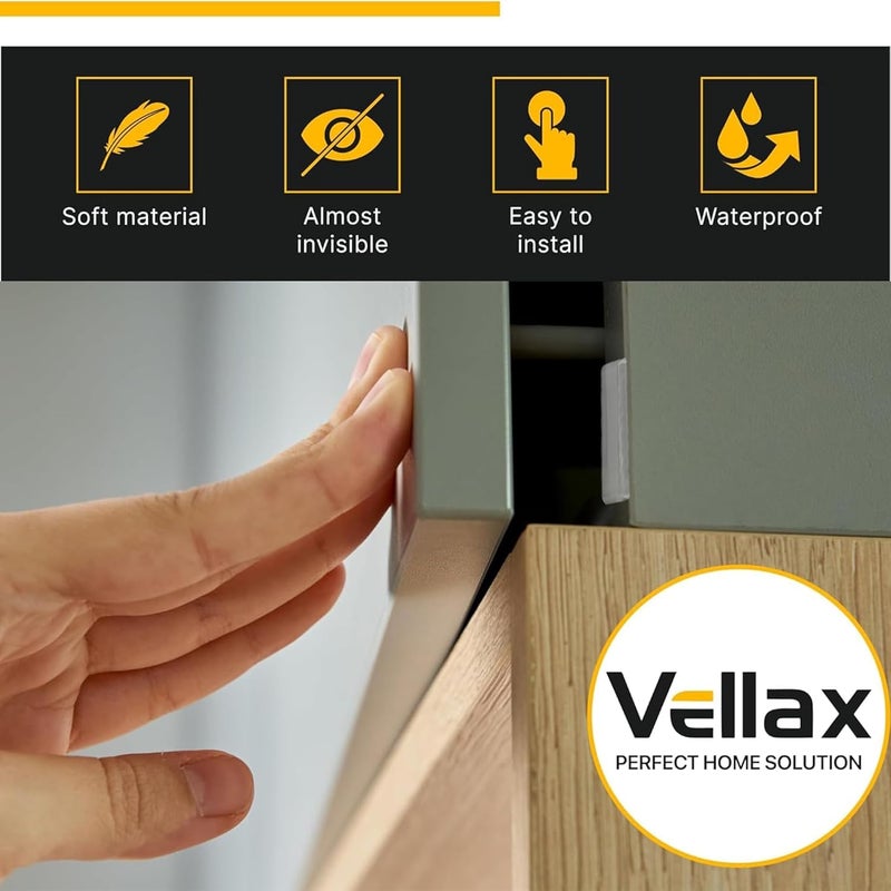 Vellax 128 Clear Cabinet Bumper Pads â€“ Self-Adhesive Silicone Set with 5 Unique Shapes for Doors, Drawers & Furniture â€“ Premium Sound Dampening Pads for Surface Protection - Image 2