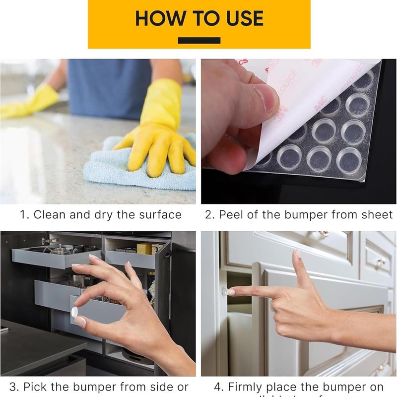 Vellax 128 Clear Cabinet Bumper Pads â€“ Self-Adhesive Silicone Set with 5 Unique Shapes for Doors, Drawers & Furniture â€“ Premium Sound Dampening Pads for Surface Protection - Image 4