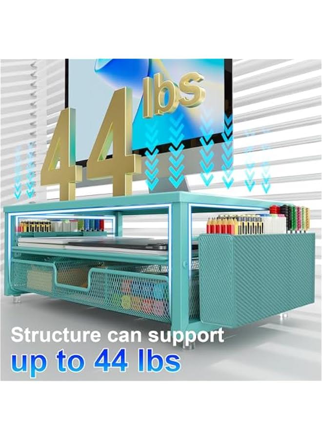 Arabest Desk Organizers and Accessories, Monitor Stand with Drawer and 2 Pen Holder, Desktop Organizer Suitable for Offices and Dormitories (Blue) - Image 4