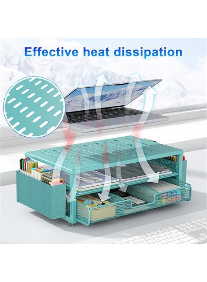 Arabest Desk Organizers and Accessories, Monitor Stand with Drawer and 2 Pen Holder, Desktop Organizer Suitable for Offices and Dormitories (Blue) - Image 5