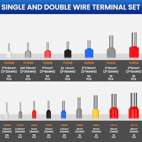 Serplex® 1200Pcs Wire Ferrules Terminals Kit, 900Pcs Single Terminal Connectors and 300Pcs Double Wire Terminals Insulated & Non-insulated Wire Ferrules Connectors for Electricity, Industrial - Image 2