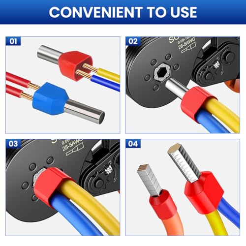 Serplex® 1200Pcs Wire Ferrules Terminals Kit, 900Pcs Single Terminal Connectors and 300Pcs Double Wire Terminals Insulated & Non-insulated Wire Ferrules Connectors for Electricity, Industrial - Image 5