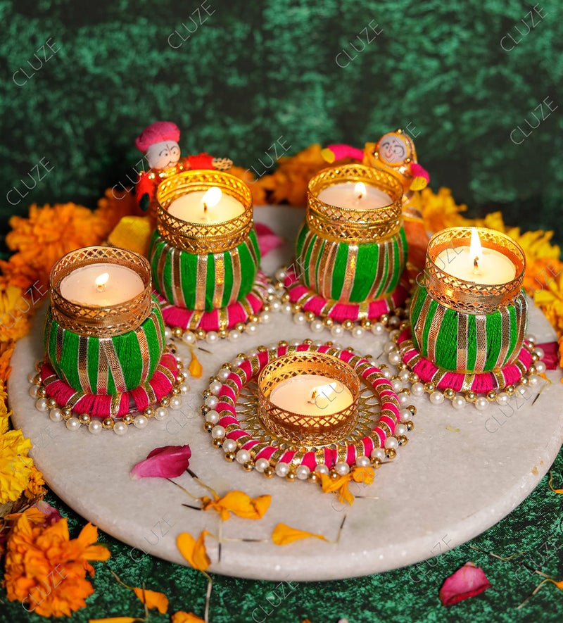CLUZE Decorative Handmade Puppet Tealight Candle Holder Set of 5 Candles - Diwali Home Decor/Gifts for Friends/Family - Image 4