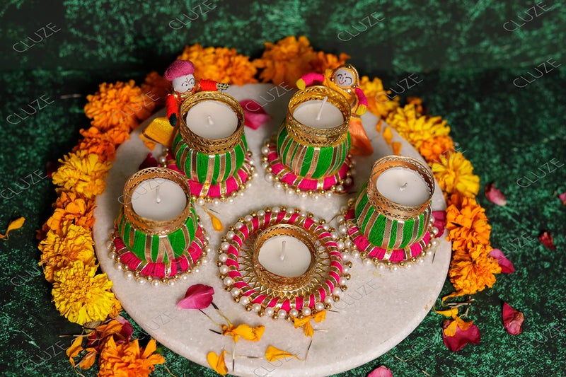 CLUZE Decorative Handmade Puppet Tealight Candle Holder Set of 5 Candles - Diwali Home Decor/Gifts for Friends/Family - Image 2