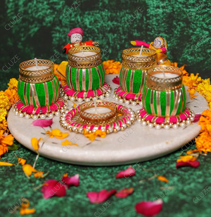 CLUZE Decorative Handmade Puppet Tealight Candle Holder Set of 5 Candles - Diwali Home Decor/Gifts for Friends/Family - Image 1