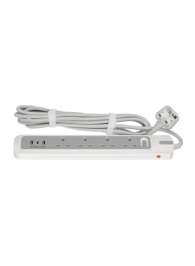 Rafeed Electric Power Extension 4 Sockets 5M 2 USBA 1 USBC White/Grey  - Image 2