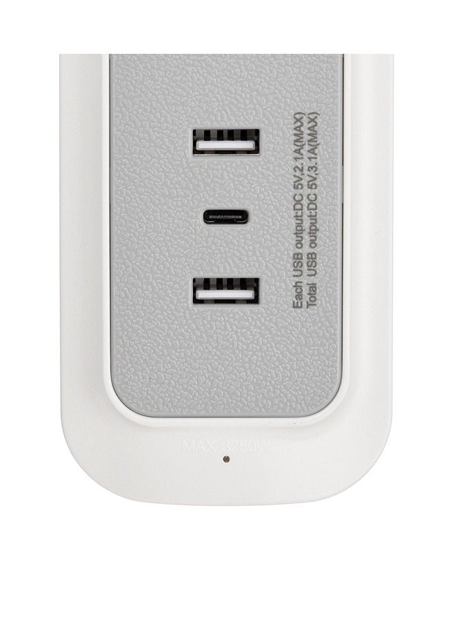 Rafeed Electric Power Extension 4 Sockets 5M 2 USBA 1 USBC White/Grey  - Image 3