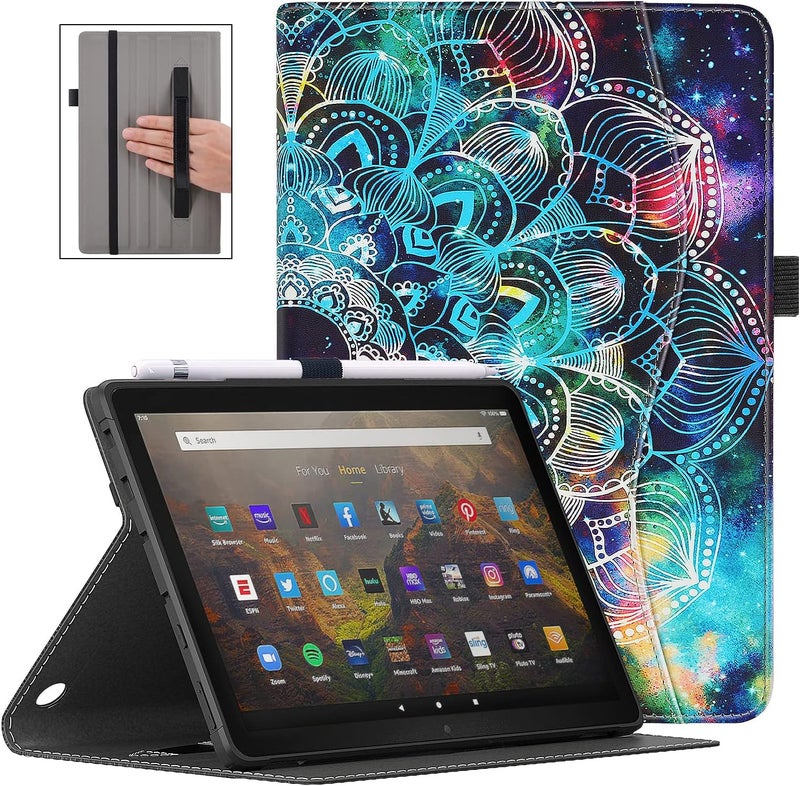 VORI Case for All-New Amazon Fire HD 10 Tablet (11th Generation 2021 Release) and Fire HD 10 Plus, Folding Stand TPU Cover with Auto Wake/Sleep & Hand Strap for Fire 10.1 Inch 2021, Mandala Galaxy - Image 1