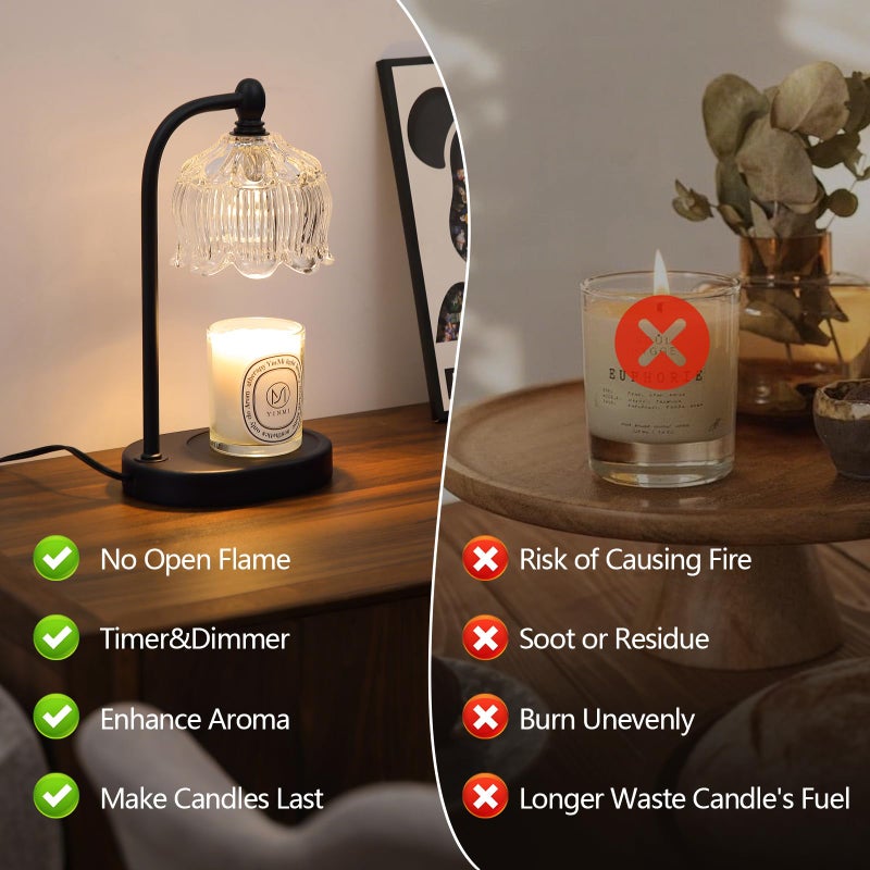 MEIXISUE Black Candle Warmer Lamp with Timer and Dimmer,Flameless Wax Melt Warmer for Jar Candles with 2 Bulbs,House Warming Gifts,Mother's Day/Birthday/Christmas Gifts for Mom/Wife,Home Decor - Image 2