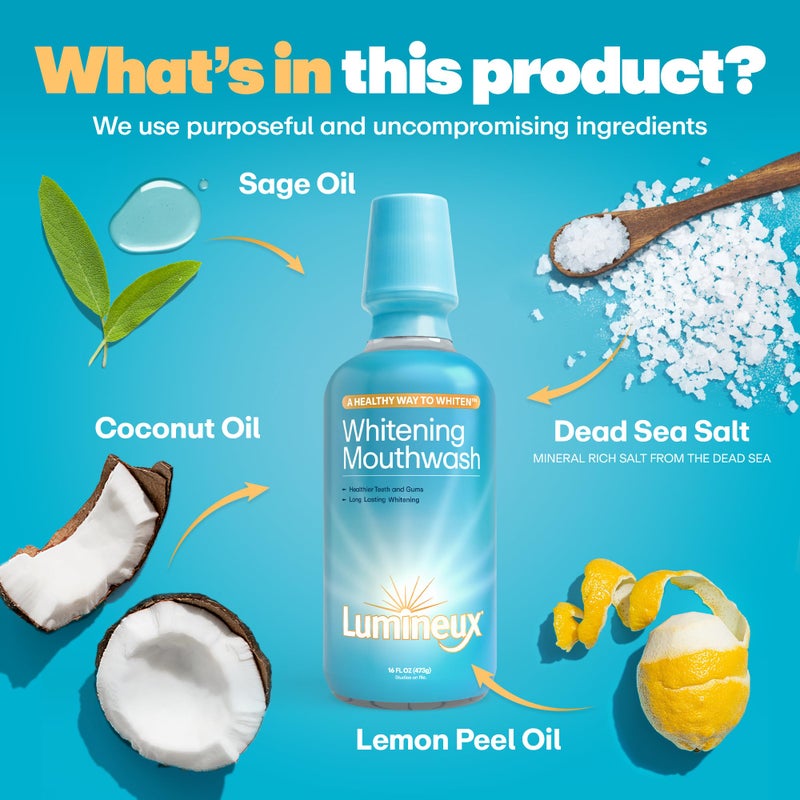 Lumineux غسول فم لتبييض الأسنان لومينيو، 16 أونصة. عبوتين - خالي من البيروكسيد - آمن للمينا - تبييض بدون حساسية - خالي من الكحول والفلورايد و SLS - Image 3