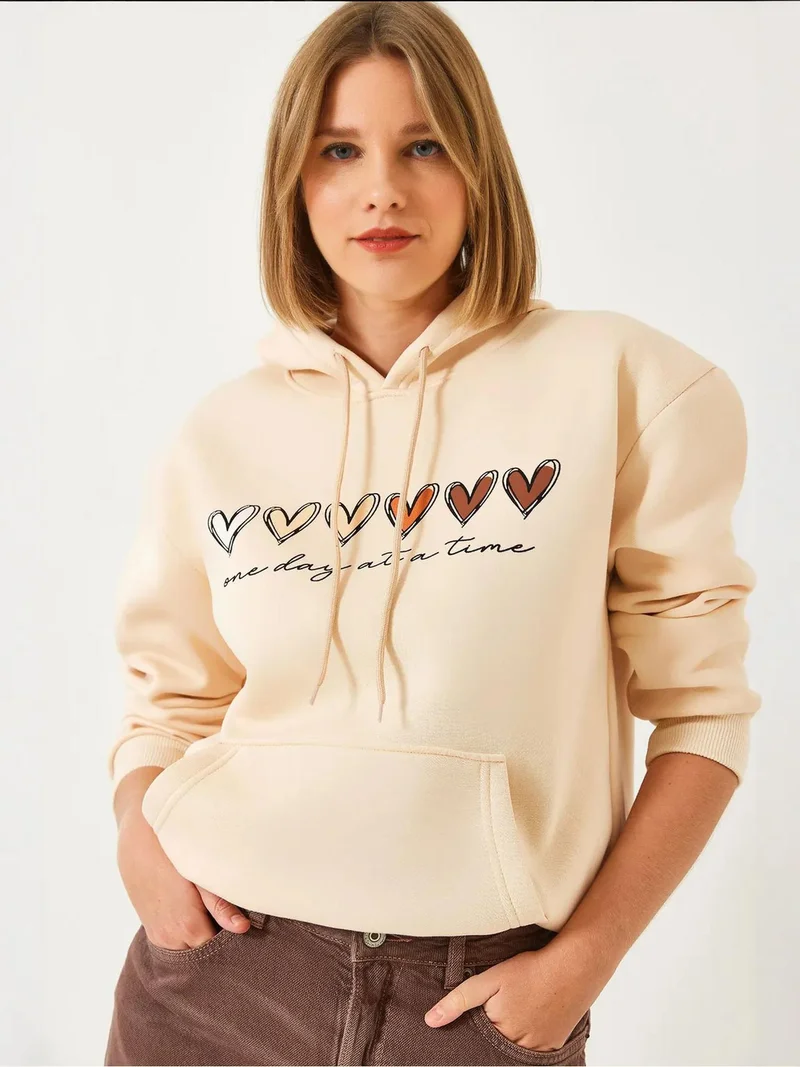 LUCCI Hooded Cotton Motto Hoodie with Pocket