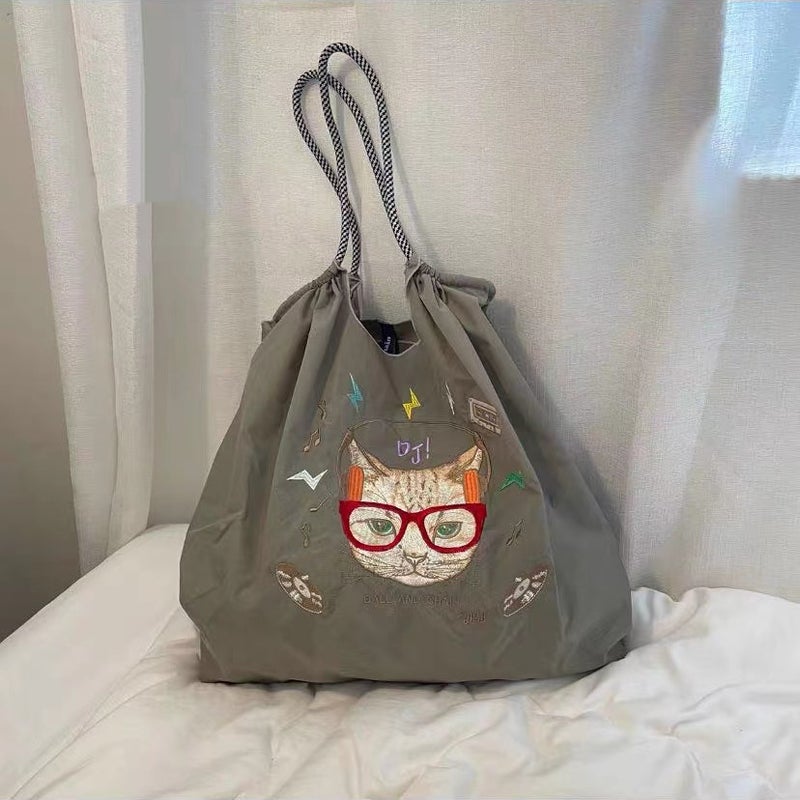 Japanese Homemade Ball Chain Donut Embroidery Shopping Bag Niche Commuter Large Capacity Nylon Shoulder Bag Tide - Image 1