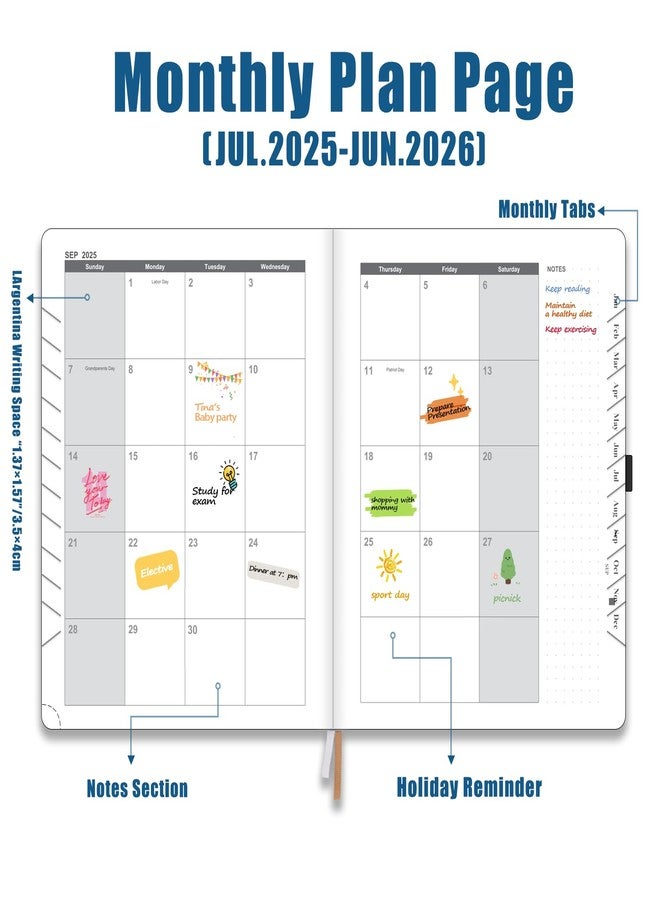 مخطط هيتشر الأكاديمي 2025-2026، مخطط تقويم شهري وأسبوعي، يوليو 2025 - يونيو 2026، مناسب للنساء والرجال، مقاس A5 (6.5 بوصة × 8.5 بوصة)، دفتر تخطيط للمعلمين والطلاب مع فواصل، مثالي للمكتب والمدرسة - Image 3
