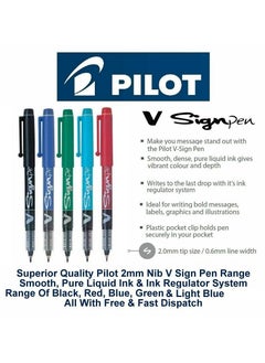 PILOT Pilot V-Sign Pen -Pilot signature Pen-Full Range Of 5 Colors – Black, Red, Blue, Green & Light Blue/turquoise  - Image 1