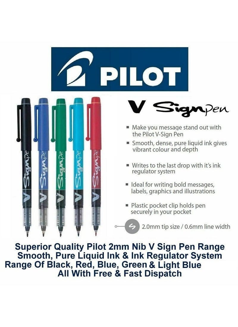 PILOT Pilot V-Sign Pen -Pilot signature Pen-Full Range Of 5 Colors – Black, Red, Blue, Green & Light Blue/turquoise  - Image 1