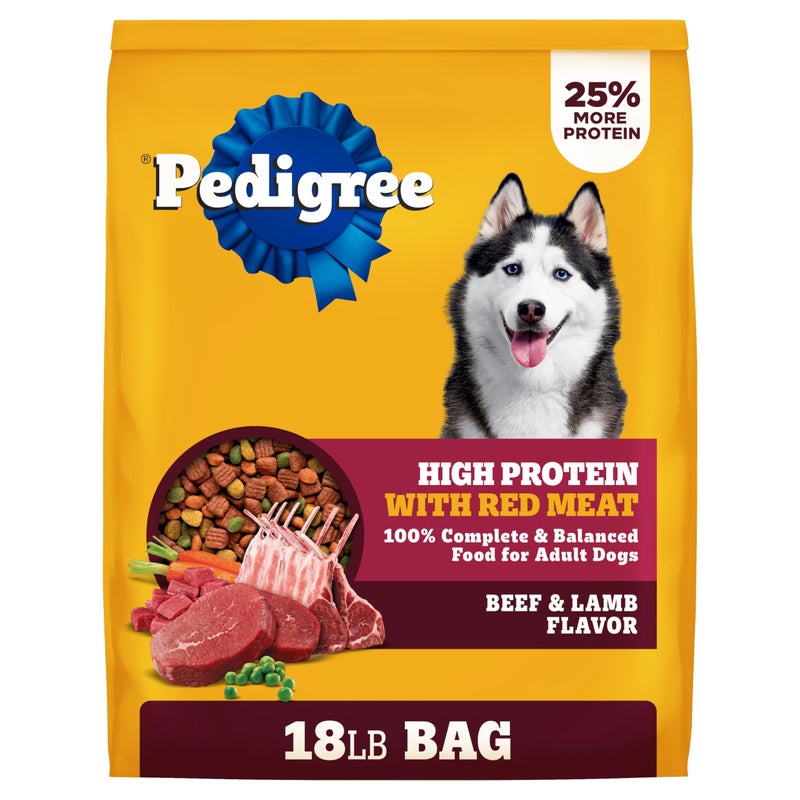 Pedigree طعام جاف للكلاب البالغة من بيديجري، بروتين عالي، نكهة لحم البقر والضأن، 18 رطل. - Image 1
