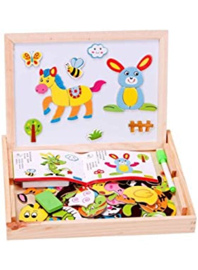 Kid's Wooden Magnetic Shapes Chalkboard with Pen and Chalk Face Manctouri IQ Steamer 