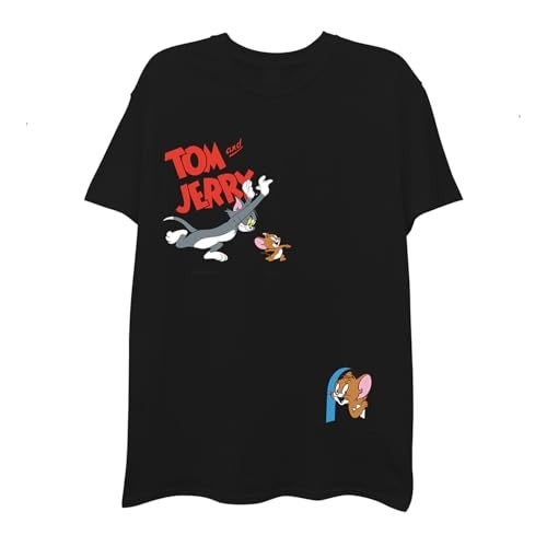 Tom & Jerry Mens Battle Shirt - Classic Hanna-Barbera Tee - Vintage 80s 90s Cartoon Chase T-Shirt (Black Classic, Small) - Image 1